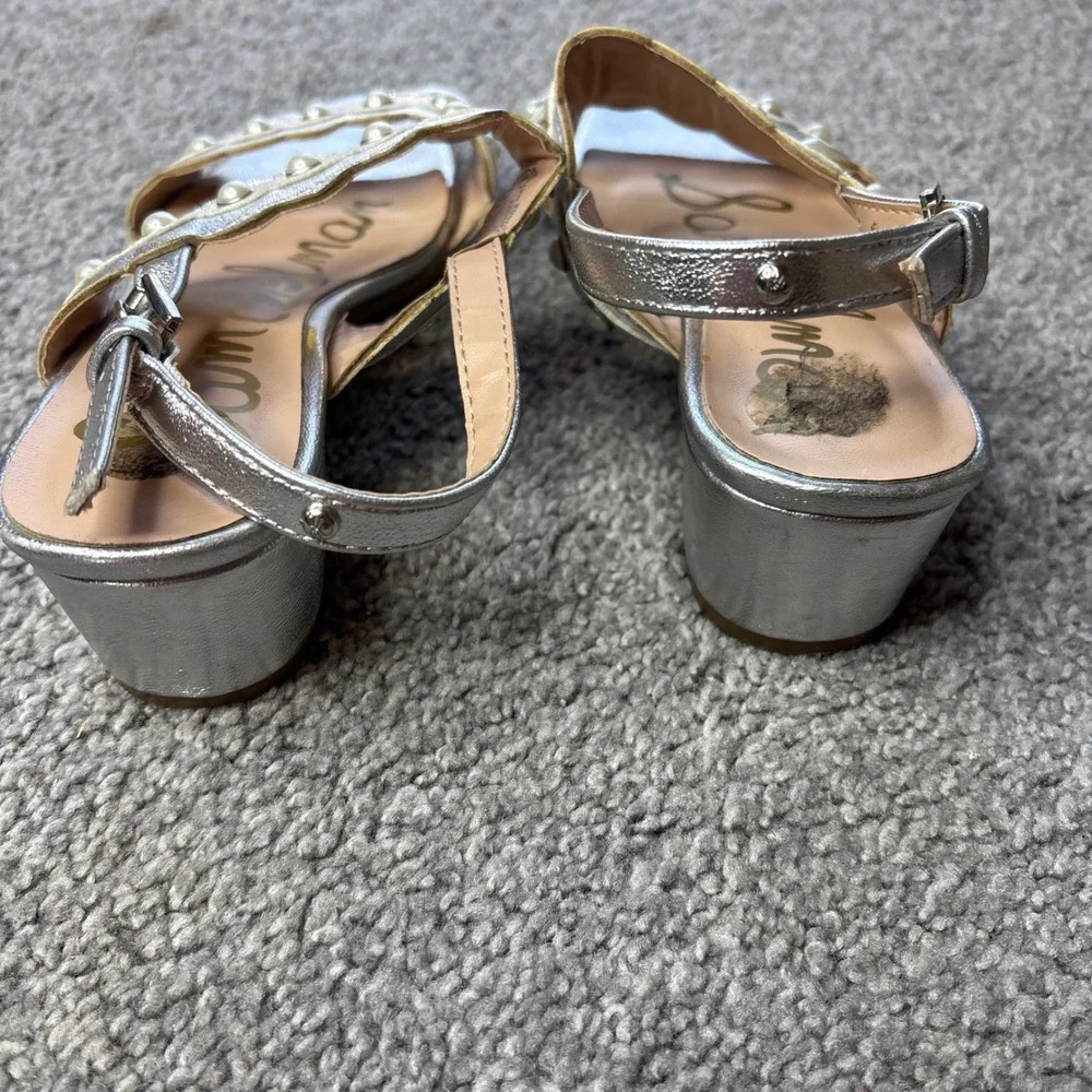 Sam Edelman sandals girls 3 Silver Scalloped Pearl Block Heel Metallic‎ spring